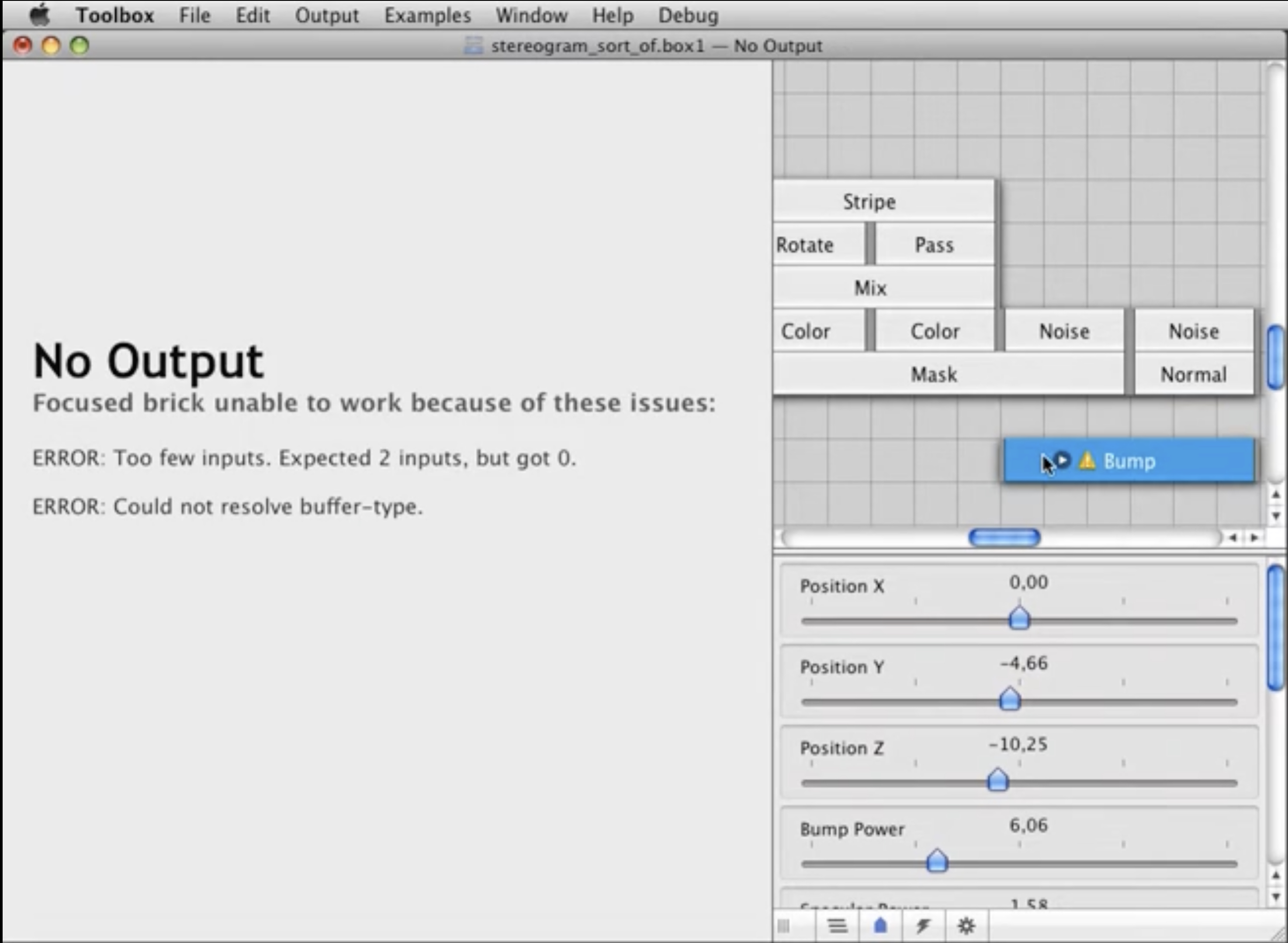 Toolbox: node graph with Stripe, Rotate, Bump mapping nodes